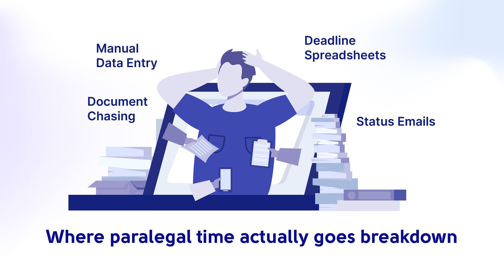 Where paralegal time actually goes: document chasing, manual data entry, deadline spreadsheets, status emails