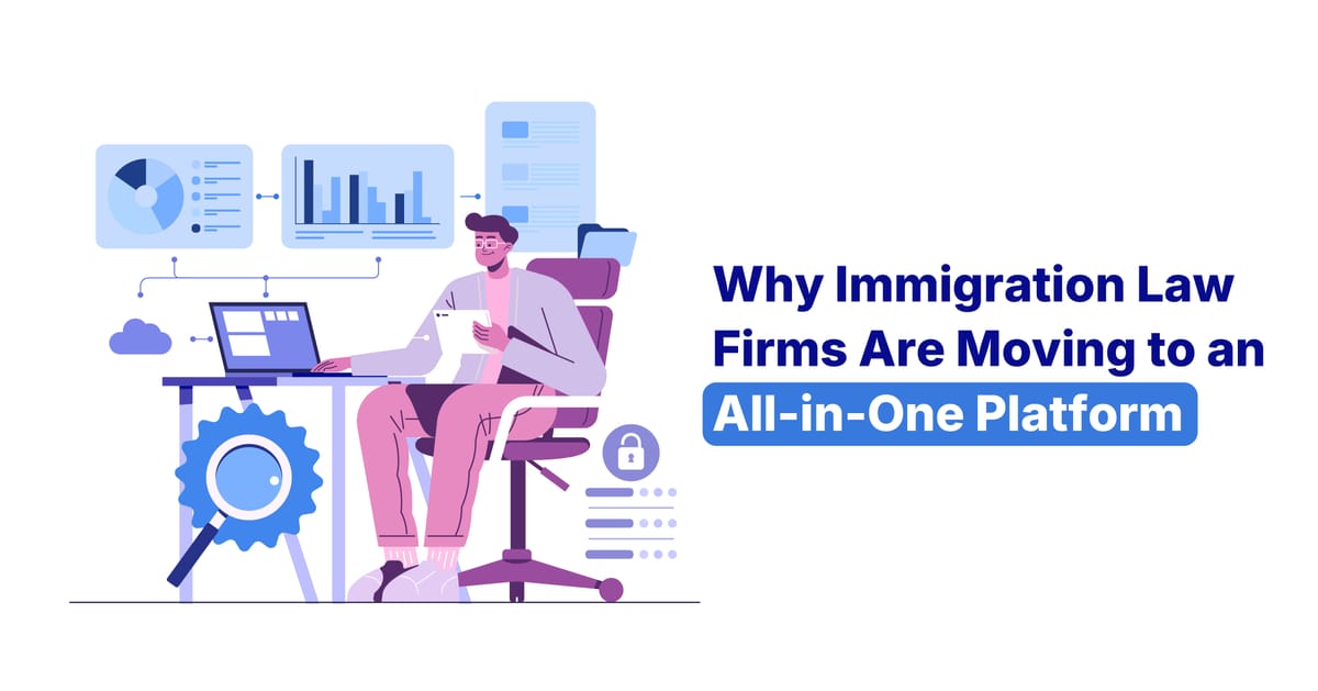 Immigration case management software dashboard illustration — Toorey blog banner