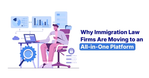 Immigration case management software dashboard illustration — Toorey blog banner